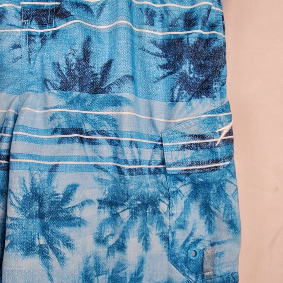 Speedo Board Short Palm Tree Graphic Blue Black Swim Trunk 3 Pockets Men Sz M - Picture 7 of 10